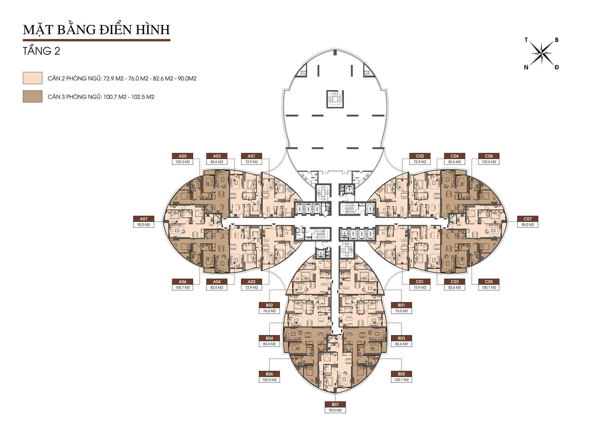 Mặt bằng tầng 2 dự án The Queen 360 Giải Phóng