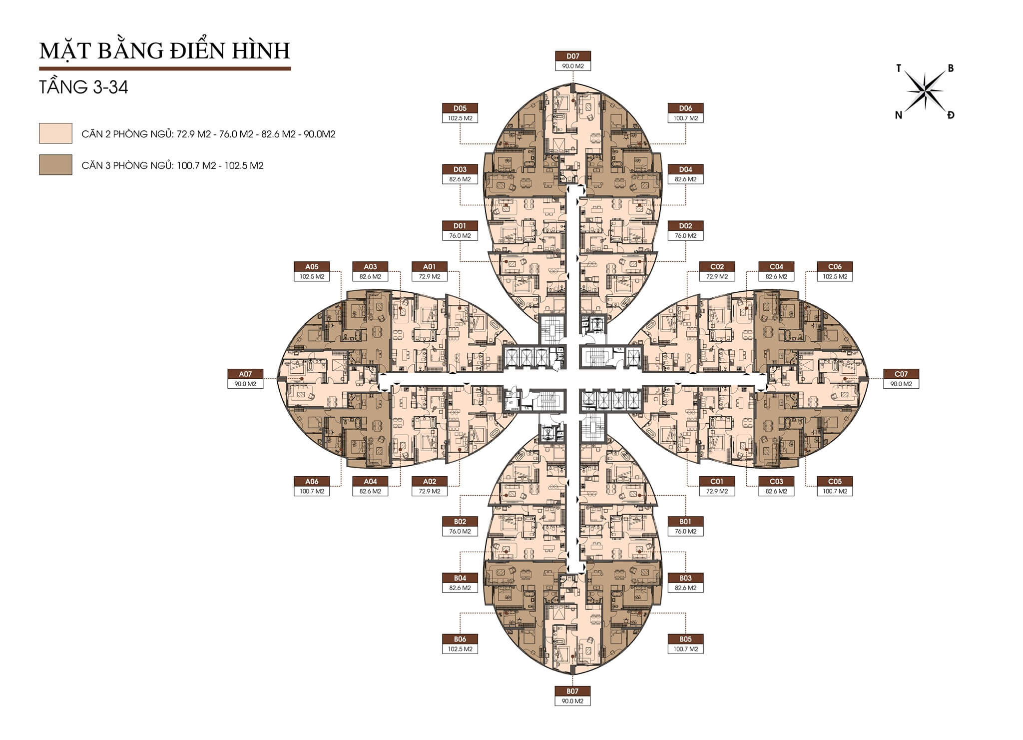 Mặt bằng tầng 3-34 dự án The Queen 360 Giải Phóng