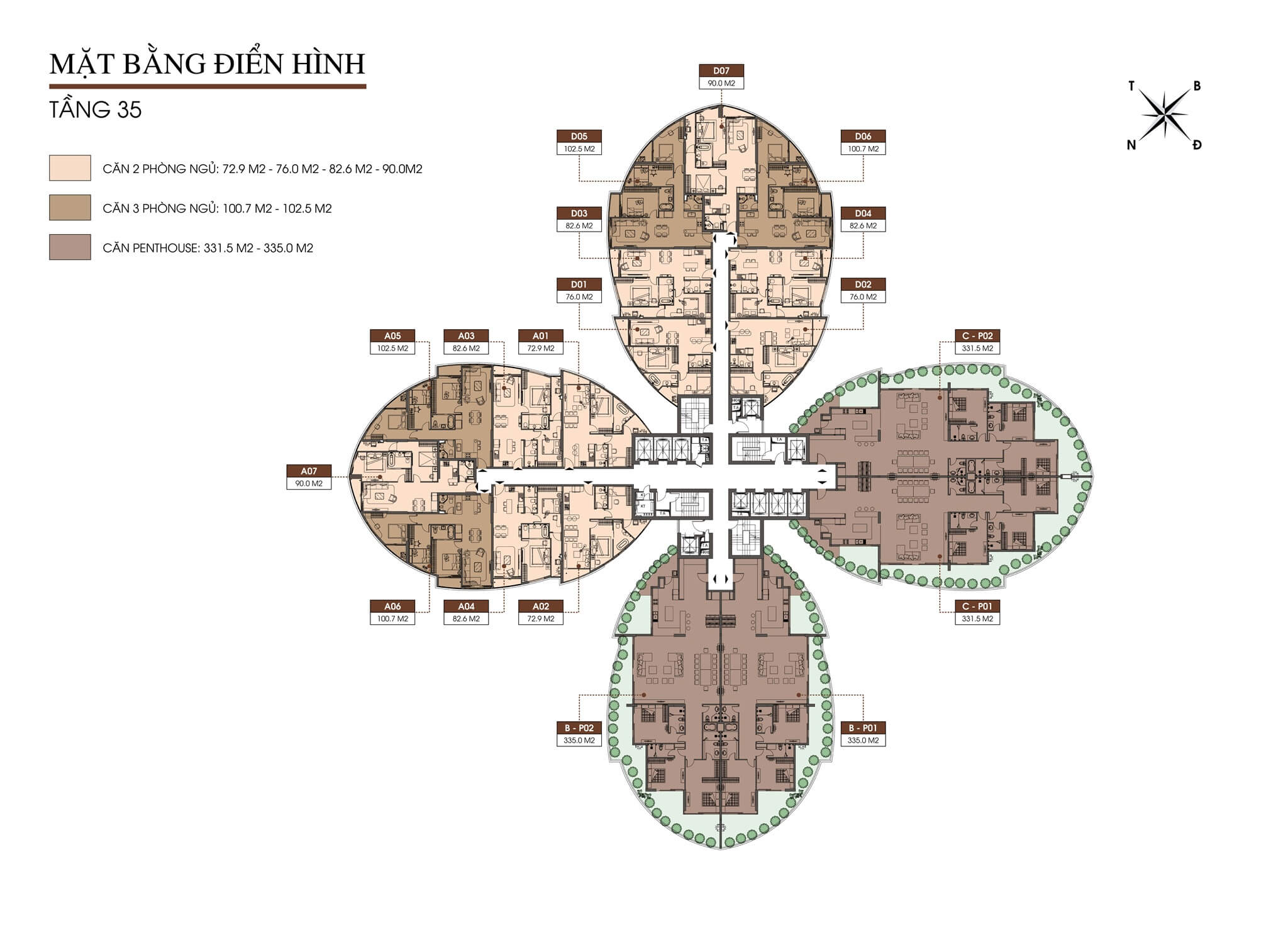 Mặt bằng tầng 3-34 dự án The Queen 360 Giải Phóng